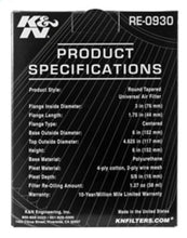 Load image into Gallery viewer, K&N Universal Rubber Filter - Round Tapered 6in Base OD x 3in Flange ID x 6in H