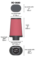 Load image into Gallery viewer, K&N Universal Clamp-On Air Filter 2-7/16in Flange 4-1/2x3-3/4in Base 3x2in Top 6in Height