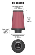 Load image into Gallery viewer, K&N Universal Air Filter Chrome Round Tapered Red - 4in Flange ID x 1.125in Flange Length x 9.5in H