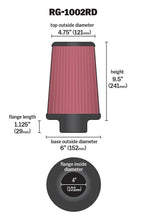 Load image into Gallery viewer, K&N Universal Air Filter Chrome Round Tapered Red - 4in Flange ID x 1.125in Flange Length x 9.5in H