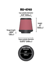 Load image into Gallery viewer, K&N Filter Universal Rubber Filter Round Tapered 4.5in Flange 5.875in Base 4.5 inch Top 6in Height
