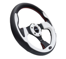 Load image into Gallery viewer, NRG Reinforced Steering Wheel (320mm) Blk w/White Trim & 4mm 3-Spoke