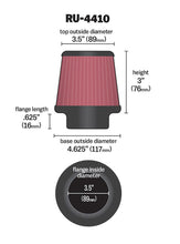 Load image into Gallery viewer, K&N Filter Universal Rubber Filter 3 1/2 inch Flange 4 5/8 inch Base 3 1/2 inch Top 3 inch Height