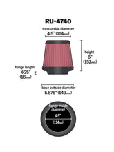 Load image into Gallery viewer, K&N Filter Universal Rubber Filter Round Tapered 4.5in Flange 5.875in Base 4.5 inch Top 6in Height
