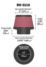 Load image into Gallery viewer, K&N Universal Rubber Filter Round Tapered 4.5in Flange ID x 5.875 Base OD x 5in Top OD x 3.25in H