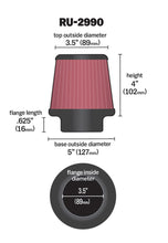 Load image into Gallery viewer, K&N Filter Universal Rubber Filter 3 1/2 inch Flange 5 inch Base 3 1/2 inch Top 4 inch Height