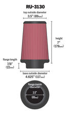 Load image into Gallery viewer, K&N Filter Universal Rubber Filter 3 1/2 inch Flange 4 5/8 inch Base 3 1/2 inch Top 7 inch Height