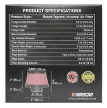 Load image into Gallery viewer, K&N Universal Round Clamp-On Air Filter 3in Flange ID x 6in Base OD x 4.625in Top OD x 3in Height