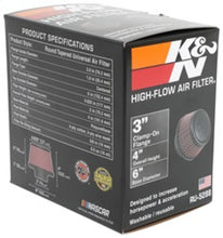 Load image into Gallery viewer, K&N Universal Round Clamp-On Air Filter 3in Flange ID x 6in Base OD x 4.625in Top OD x 3in Height