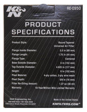 Load image into Gallery viewer, K&N Universal Rubber Filter 3 1/2inch ID FLG / 6inch Base / 4-5/8inch Top / 6inch Height