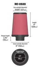 Load image into Gallery viewer, K&N Universal Rubber Filter 3 1/2inch ID FLG / 6inch Base / 4-5/8inch Top / 9inch Height