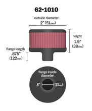 Load image into Gallery viewer, K&N Steel Base Crankcase Vent Filter .5in Vent OD x 2in OD x 1.5in Height