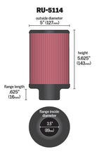 Load image into Gallery viewer, K&N Filter Universal Rubber Filter 3.5in Flange ID x 5in OD x 5.625in H
