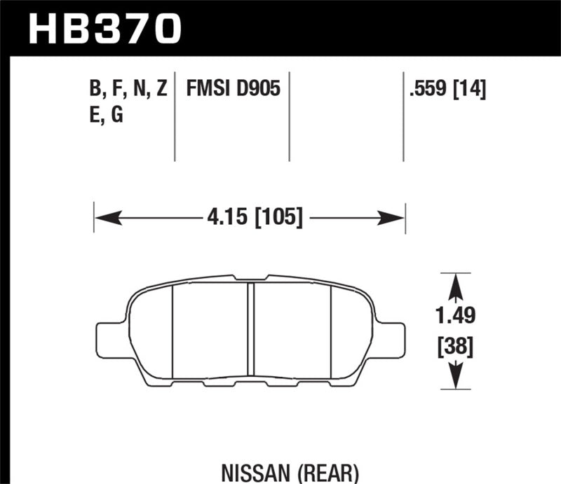 Hawk 03-07 350z / G35 / G35X w/o Brembo Performance Ceramic Street Rear Brake Pads