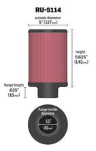 Load image into Gallery viewer, K&amp;N Filter Universal Rubber Filter 3.5in Flange ID x 5in OD x 5.625in H
