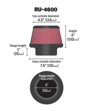 Load image into Gallery viewer, K&amp;N Filter 6 inch Flange 7.5 inch Base 4.5 Top 4 inch Height
