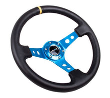 Load image into Gallery viewer, NRG Reinforced Steering Wheel (350mm / 3in. Deep) Blk Leather w/Blue Circle Cutout Spokes
