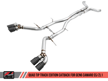 Load image into Gallery viewer, AWE Tuning 16-19 Chevy Camaro SS Non-Res Cat-Back Exhaust - Track Edition (Quad Diamond Black Tips)
