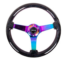 Load image into Gallery viewer, NRG Reinforced Steering Wheel (350mm / 3in. Deep) Classic Blk Sparkle w/4mm Neochrome 3-Spoke Center
