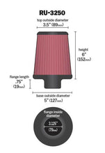 Load image into Gallery viewer, K&amp;N Universal Tapered Filter 3.125in Flange ID x 5in Base OD x 3.5in Top OD x 6in Height
