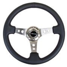 Load image into Gallery viewer, NRG Reinforced Steering Wheel (350mm / 3in. Deep) Blk Leather w/Gunmetal Circle Cutout Spokes
