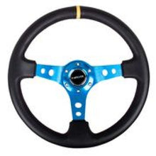 Load image into Gallery viewer, NRG Reinforced Steering Wheel (350mm / 3in. Deep) Blk Leather w/Blue Circle Cutout Spokes
