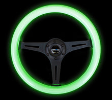 Load image into Gallery viewer, NRG Classic Wood Grain Steering Wheel (350mm) Glow-N-The-Dark Green Grip w/Black 3-Spoke Center
