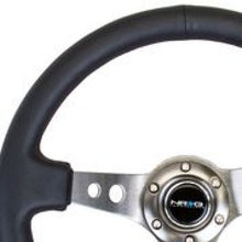 Load image into Gallery viewer, NRG Reinforced Steering Wheel (350mm / 3in. Deep) Blk Leather w/Gunmetal Circle Cutout Spokes
