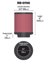 Load image into Gallery viewer, K&amp;N Universal Rubber Filter 2.5 inch 5 Degree FLG 3.5 inch OD 4 inch Height
