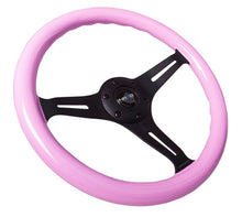 Load image into Gallery viewer, NRG Classic Wood Grain Steering Wheel (350mm) Solid Pink Painted Grip w/Black 3-Spoke Center
