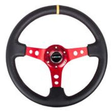 Load image into Gallery viewer, NRG Reinforced Steering Wheel (350mm / 3in. Deep) Blk Leather w/Red Spokes &amp; Sgl Yellow Center Mark
