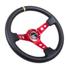 Load image into Gallery viewer, NRG Reinforced Steering Wheel (350mm / 3in. Deep) Blk Leather w/Red Spokes &amp; Sgl Yellow Center Mark
