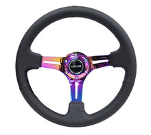 Load image into Gallery viewer, NRG Reinforced Steering Wheel (350mm / 3in. Deep) Blk Leather/Blk Stitch w/Neochrome Slits
