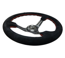 Load image into Gallery viewer, NRG Reinforced Steering Wheel (350mm / 3in. Deep) Blk Suede w/Red Stitching &amp; 5mm Spokes w/Slits
