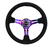 Load image into Gallery viewer, NRG Reinforced Steering Wheel (350mm / 3in. Deep) Blk Suede/Blk Stitch w/Neochrome Slits
