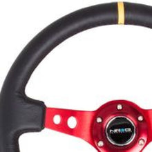 Load image into Gallery viewer, NRG Reinforced Steering Wheel (350mm / 3in. Deep) Blk Leather w/Red Spokes &amp; Sgl Yellow Center Mark
