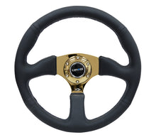 Load image into Gallery viewer, NRG Reinforced Steering Wheel (350mm / 2.5in. Deep) Leather Race Comfort Grip w/4mm Gold Spokes
