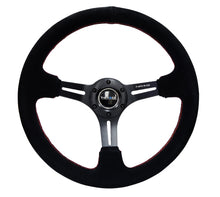 Load image into Gallery viewer, NRG Reinforced Steering Wheel (350mm / 3in. Deep) Blk Suede w/Red Stitching &amp; 5mm Spokes w/Slits
