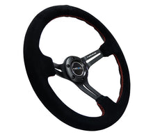 Load image into Gallery viewer, NRG Reinforced Steering Wheel (350mm / 3in. Deep) Blk Suede w/Red Stitching &amp; 5mm Spokes w/Slits
