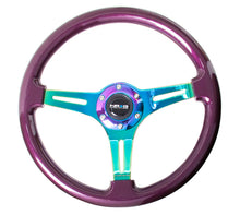 Load image into Gallery viewer, NRG Classic Wood Grain Steering Wheel (350mm) Purple Pearl Paint w/Neochrome 3-Spoke Center
